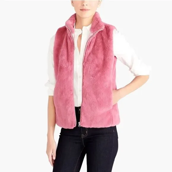 J. Crew Faux Fur Vest size Small Pink Soft Cozy Layering Feminine Statement
