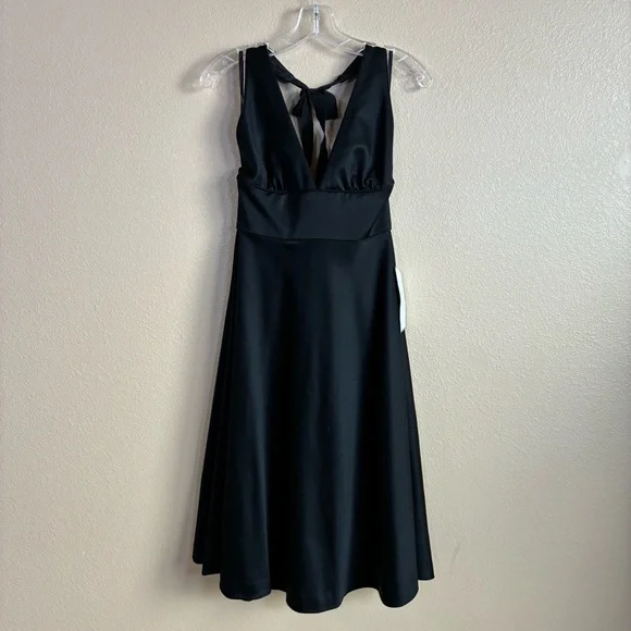 J Crew New Size 4 Black Wool Halter Plunge‎ Neck Fit Flare Cocktail Dress