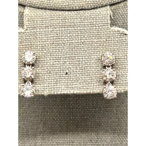 Sterling Silver 3CTW 5mm G-H-I Color Clear Diamond 3 Stone Drop earrings
