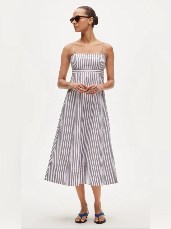 J. Crew // Crimson & Blue Striped Empire Waist Midi Dress