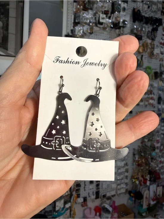 Silver Witch Hat Dangle Earrings super lightweight