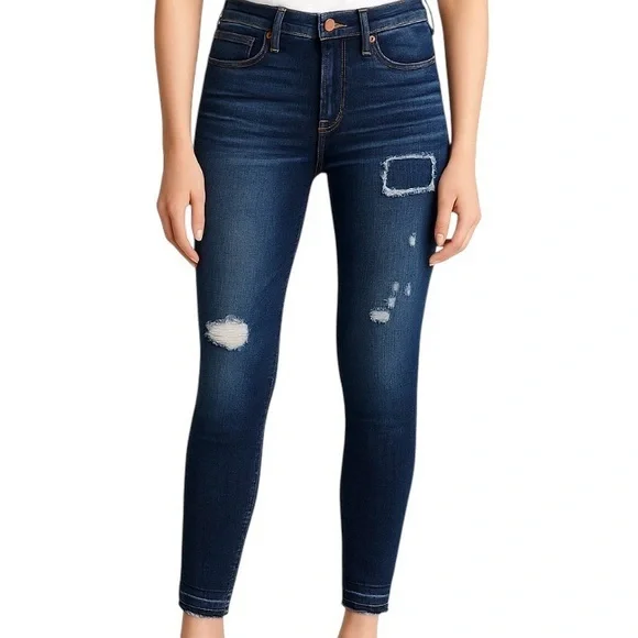 J. Crew 9” High-Rise Toothpick Ripped Raw Hem Skinny Ankle Jeans