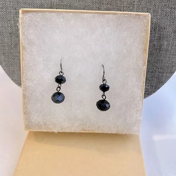 Vintage Black Beaded Drop Earrings