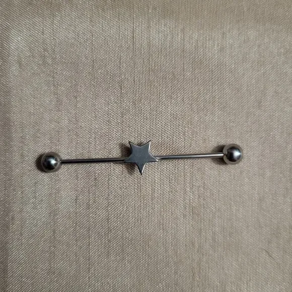 16g 40mm silver stainless steel star shaped industrial ear cartilage piercing