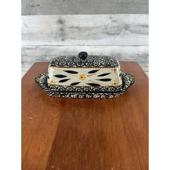 Temptations by Tara Ceramic Old World Black Butter Tray