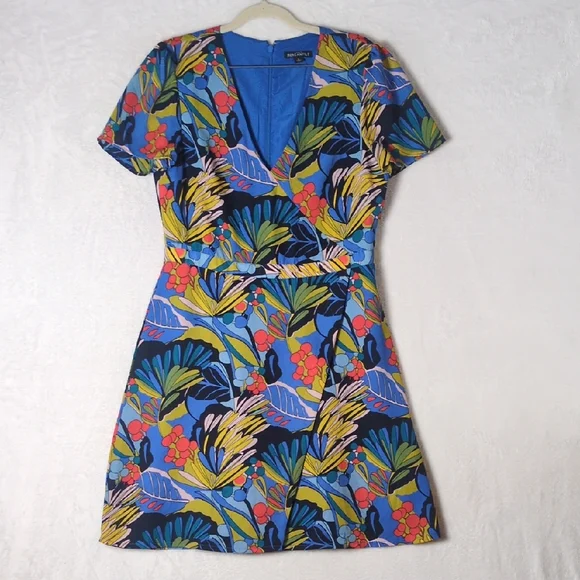 J. Crew Mercantile Blue Colorful Botanical Knee‎ Length Dress Size 8