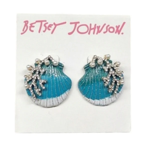 Betsey Johnson Turquoise Seashell Faux Pearl Earrings