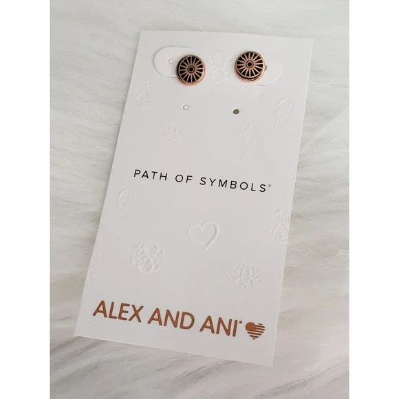 Alex And Ani Cosmic Balance Celestial Disc Stud Earrings 14k Rose Gold Plated