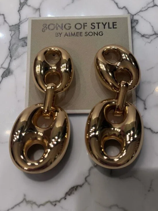 Song of Style by Aimee Song Gold Tone Oval Link Drop Earrings NWT