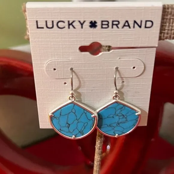 NWT Lucky Brand Turquoise and Silver Fishhook Earrings #LBER2