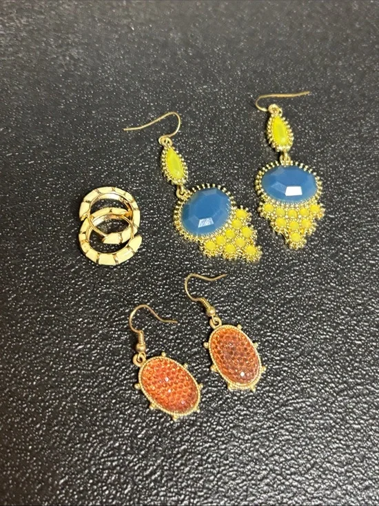 Bundle Dangle Hoop Enamel Gold-Tone Blue and Yellow Drop Earrings Jewelry Lot