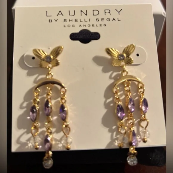 Laundry by Shelli Segal Gold and Purple Chandelier Earrings