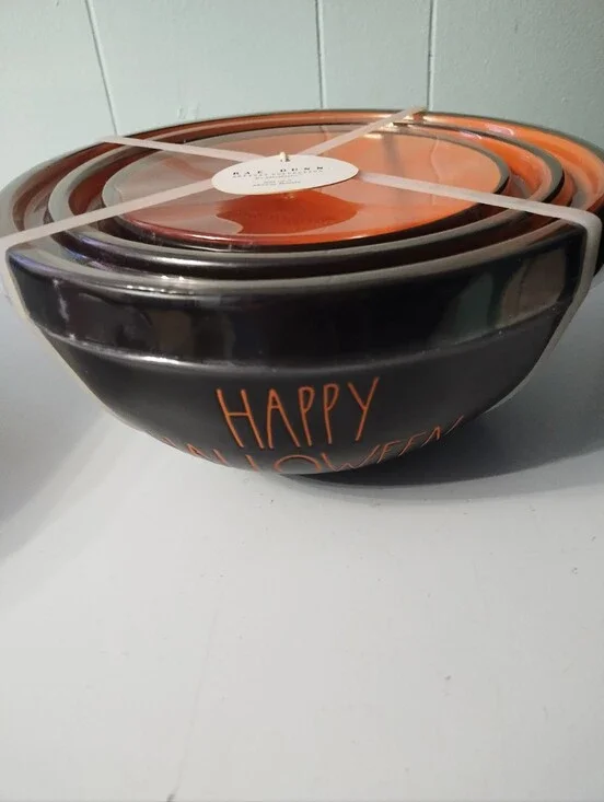 New Rae Dunn Happy Halloween Ceramic Mixing Bowls Set  Of 3