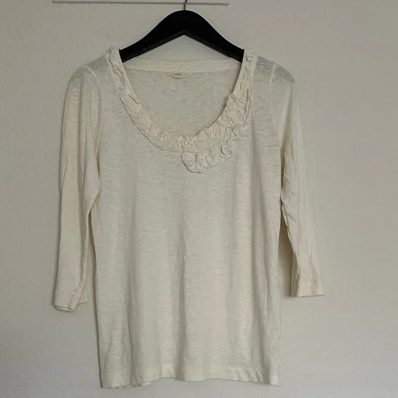 J. Crew Cream Ruffle Neck Knit Top