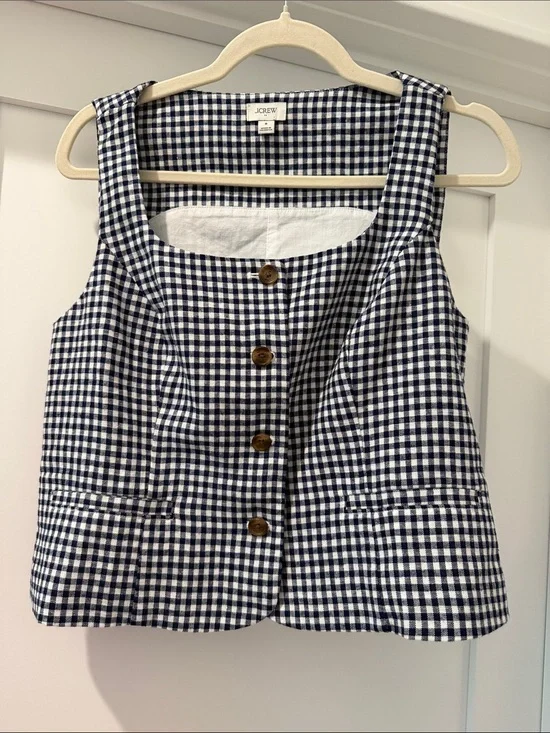 J. Crew Navy and white Gingham Button-Front Crop Top(bw)
