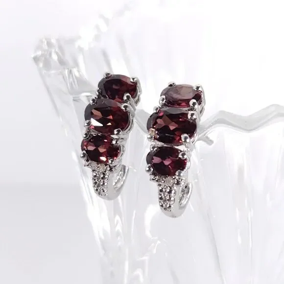 Raspberry Zircon J-Hoop Earrings Platinum over Sterling Silver