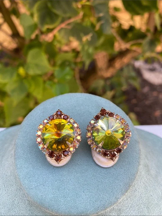 Green Crystal Halo Clip-On Earrings - Sparkling Fashion Jewelry