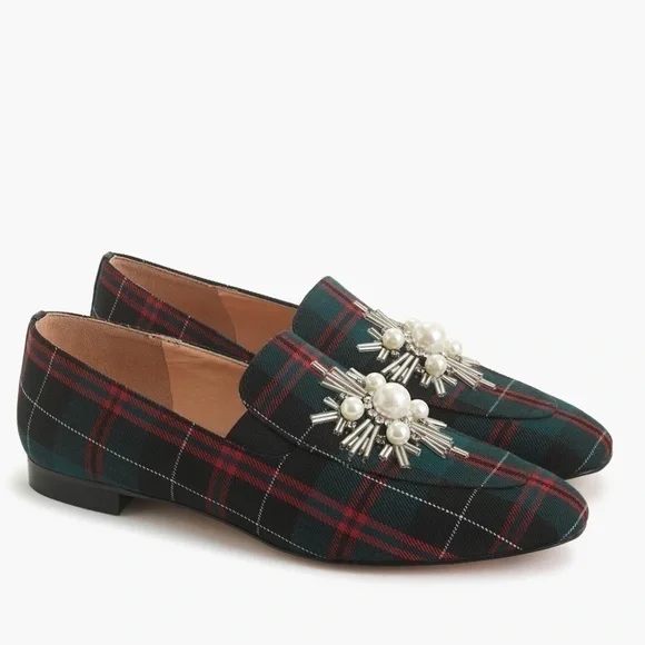J crew Embellished Loafers in Festive Tartan Plaid - 6