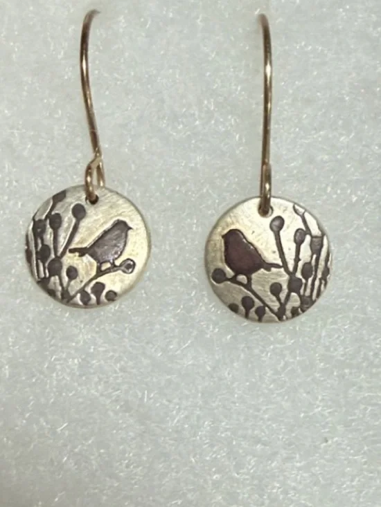 Silver Bird and Branch Drop Earrings - Women Jewelry