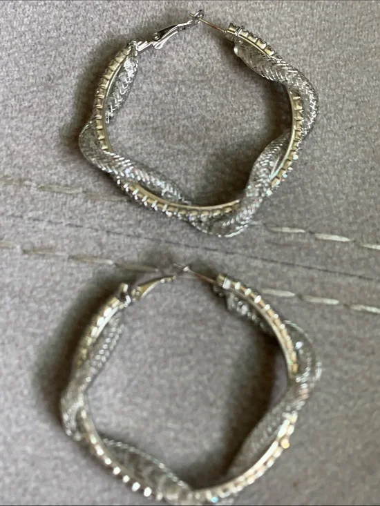 Twisted Mesh Hoop Earrings in Silver