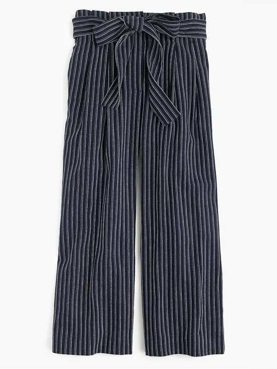 J.Crew Point Sur 4 Navy Stripe Linen Cotton Paperbag Wide Leg Cropped Pants
