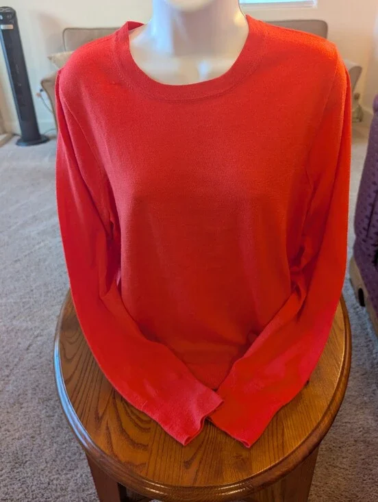 J Crew Women's Orange Crewneck Wool Sweater, Size L
