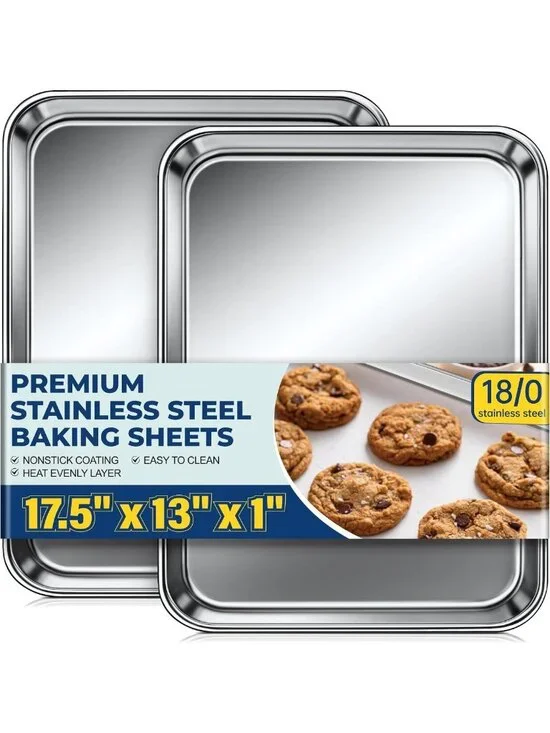 Set of 2 Stainless Steel Baking Sheets - Nonstick, Heavy Duty, 18x13 Inch Oven