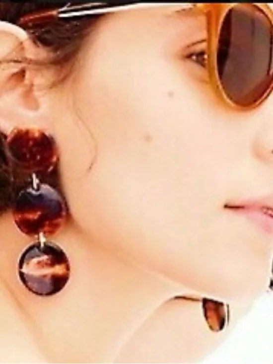 J CREW FAUX CARAMEL TORTOISESHELL RESIN DISC DROP PIERCED EARRINGS