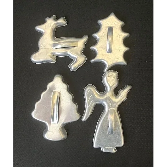 Vintage Aluminum W Handles Cookie Cutters Christmas Shape Lot of 4