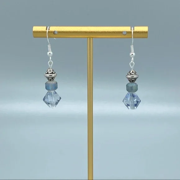 Glass Bicone‎ with Silver Plated Spacer Drop Earrings Handmade
