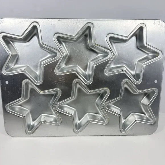 Lot of 2 Vintage Wilton Aluminum 6 Cavity Mini Star & Fluted Bundt Cake Pans