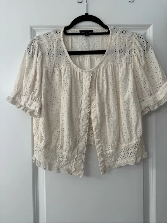 J. Crew Cream Eyelet Button-Front Blouse