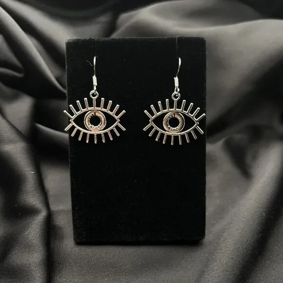 Statement Silver Evil Eye Earrings Inches Bohemian Whimsigoth Feminine Y2K