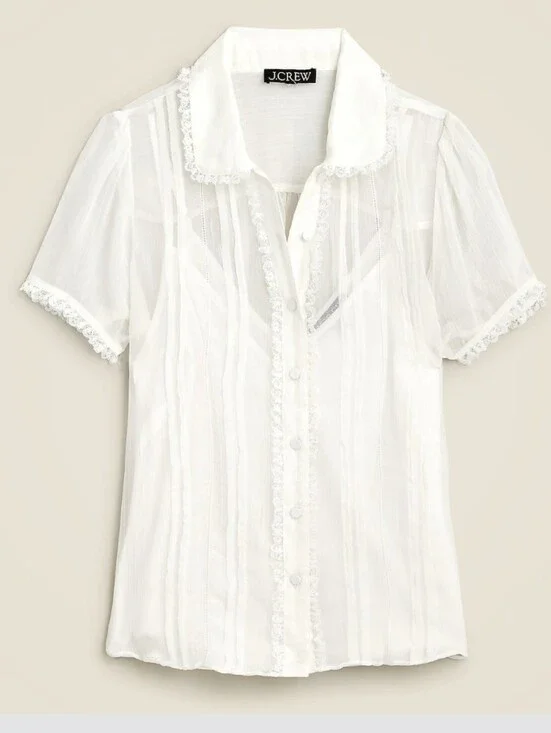 NWT J. Crew Sheer lace-trim button-up shirt