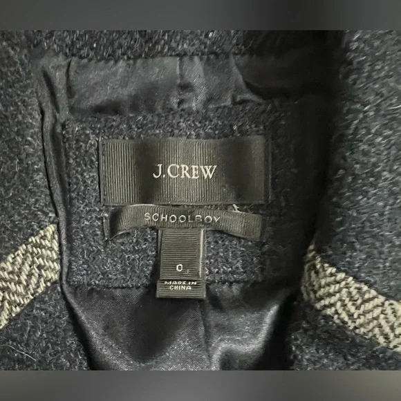 J CREW Wool Schoolboy Blazer with Neon and Herringbone Trim in Navy Size 0