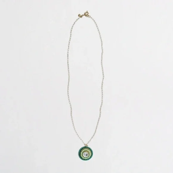 guc j crew gold Crystal & Bead Medallion Necklace