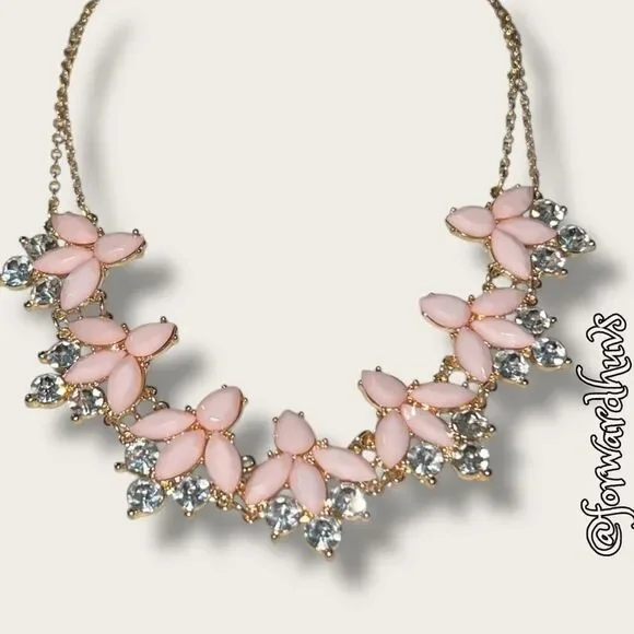 Bundle Sale 3 for $15 | Fashion Jewelry Necklace with Pink Teardrop Stones – 16”