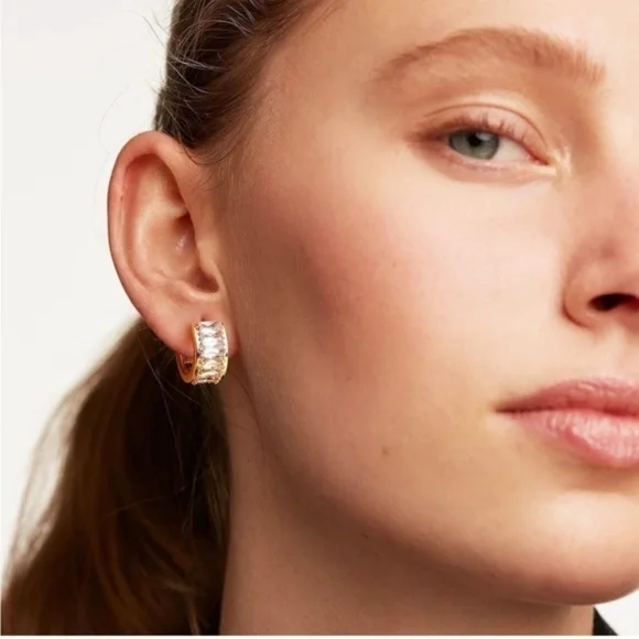 GOLD 14k Gold Plated Cubic Zirconia Hoop Earrings