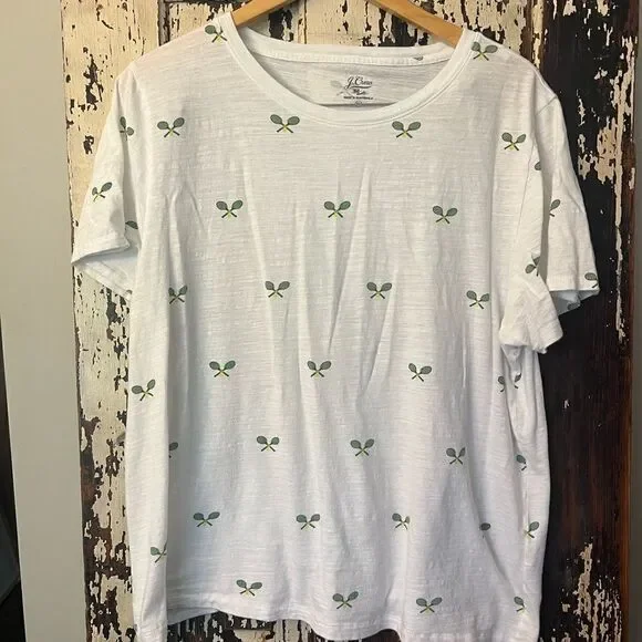 J.Crew women’s Knit Goods Preppy Racket casual T-shirt. Size XXL