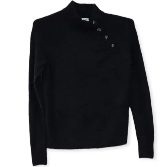 J.Crew Womens‎ XXS Black Button Shoulder Mock Neck Sweater Knit Long Sleeve Top
