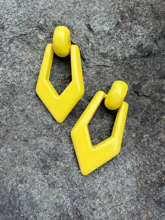 Vintage Door Knocker Bright Yellow Geometric Drop Earrings