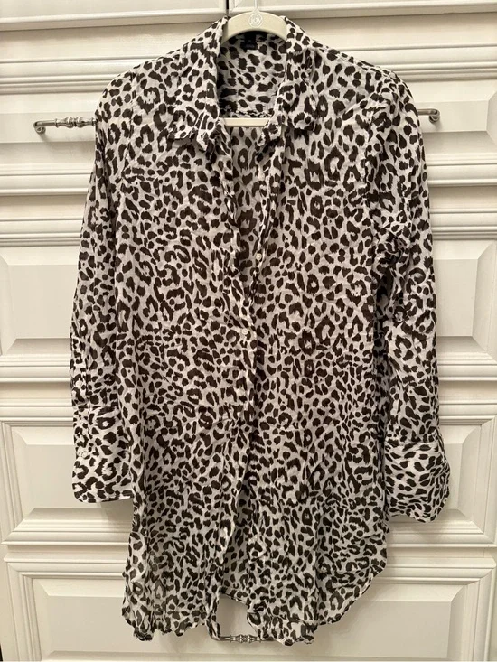 J. Crew Leopard Print Swim Coverup - Brown and White