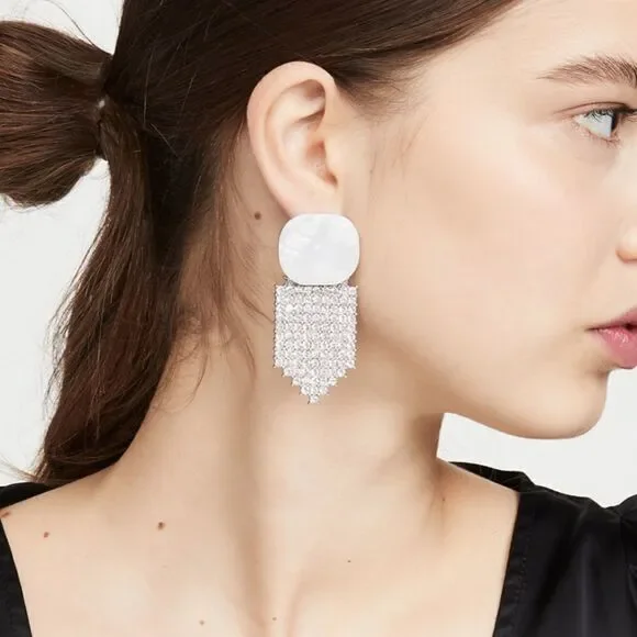 For Love and Lemons Earrings Auburn Crystal in White NEW