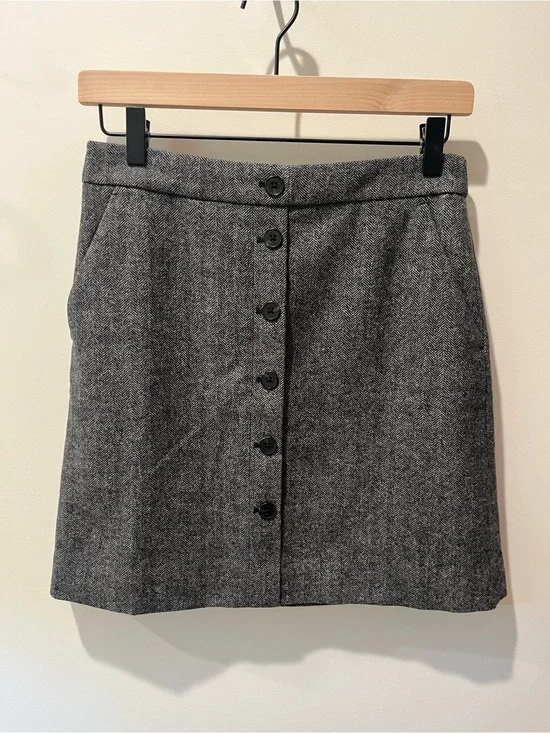 J. Crew Gray Herringbone Button-Front Mini Skirt