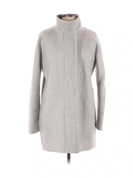 EUC J. Crew Light Gray Mid Length Stand-Collar Wool Blend Coat Size 12