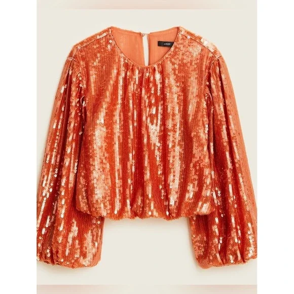 J. Crew - Women's Bubble-sleeve Sequin Top Lined - Size Small - Clay Sand - NWOT