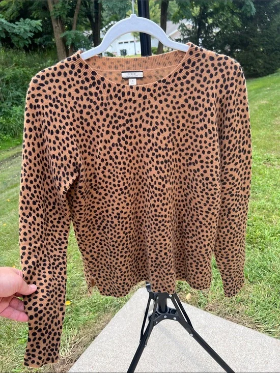 J. Crew Soft 100% Cashmere Lux Crewneck Sweater Leopard Dot