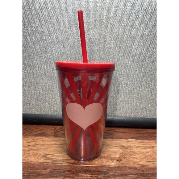 Starbucks Valentine's Day Heart Pink Red Double Wall Tumbler Cold Cup 16 oz