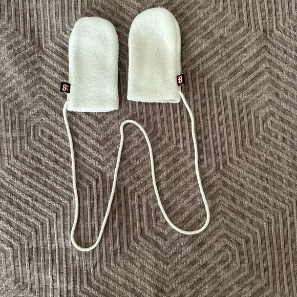 66 North baby White Fleece Mittens with String