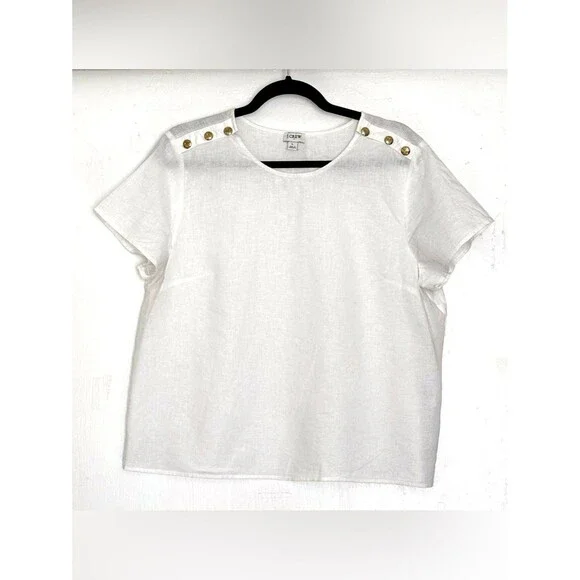 J.Crew Linen-Blend Button-Shoulder Shirt White Size Large